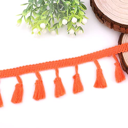 Anevous 3 Yards Quaste Spitzenband 4 cm Quastenborte Band zum Nähen Spitze Borte Quastenband, Fransenborte Quaste Trimmen für DIY Kleidung, Vorhang Tischdecke Dekorieren,Orange von Anevous