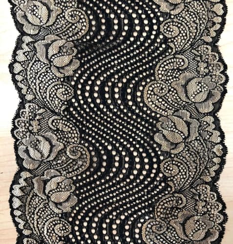 Anevous 3 Yards Spitzenband Spitzenbordüre, Spandex Zierband Spitzenborte Spitzen, 18 cm Breite Dekoband, Häkelspitze Spitze Borten für DIY Nähen Handwerk, Kleidung Zubehör Dekoration,Schwarz Gold von Anevous