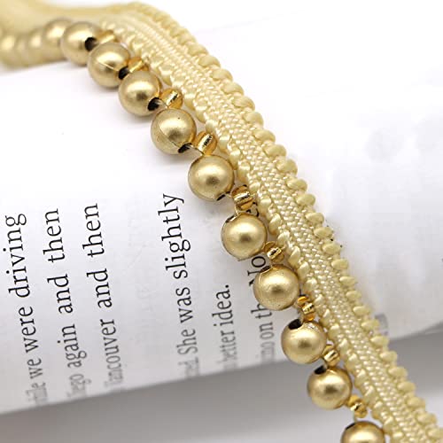 Anevous 3 Yards Spitzenband mit Perlen, Perlenbesatz Spitze Borte, Perle Zierband Spitzenband für DIY Kostüme Nähen Basteln, Hochzeitskleid, Spitzenapplikation,Gold von Anevous