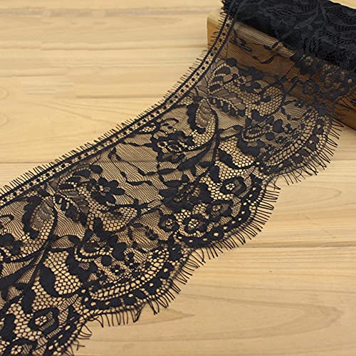 Anevous 3 Yards Spitzenbordüre Spitzenband, Spitzen Blumen Borte Dekoband zum Nähen Zierband Spitzenborte für Nähen DIY Handwerk Kleidung Hochzeitskleid Dekorieren,Schwarz 14-16cm von Anevous