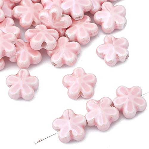 Anevous 30 Stück 12mm Keramikperlen,Blumen Bastelperlen,Lose Perlen zum Auffädeln für DIY Armbänder Halsketten Ohrringe Schmuckherstellung Partys,Bastelzubehör,Feiertage,Hellrosa von Anevous