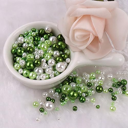 Anevous 300 Stück Runde Kunstperlen, 3-8 mm Lose Perlen zum Auffädeln met Loch, Zwischenperlen, Rundperlen für Basteln Schmuckherstellung, DIY Armbänder Ketten Halsketten Schmuck Ohrring,Weiß Grün von Anevous