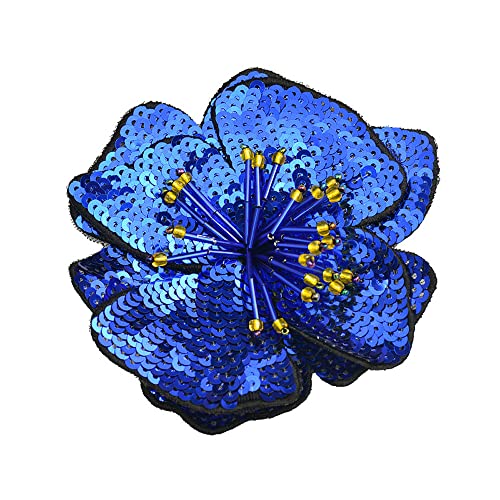 Anevous 4 Stück Pailletten Blumen Applikationen,Blumen Patches Zum Aufnähen,Flicken Blumen Aufnäher,Patch Deko für DIY Kleidung,Mütze,Schuhe,Jeans,Rucksäcke,Blau von Anevous