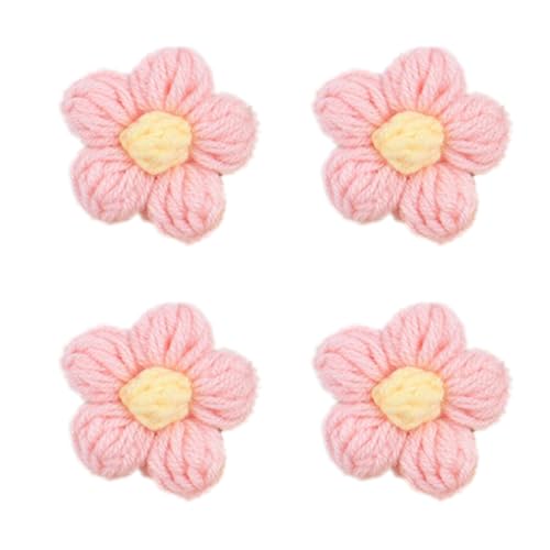 Anevous 40 Stück Blumen Patches Gestrickte, Gehäkelte Blümchen Applikationen, Nähapplikationen zum Aufnähen, Wollblume Ornament für DIY Nähen Kleidung Kleider T-Shirt Taschen Zubehör,Rosa von Anevous