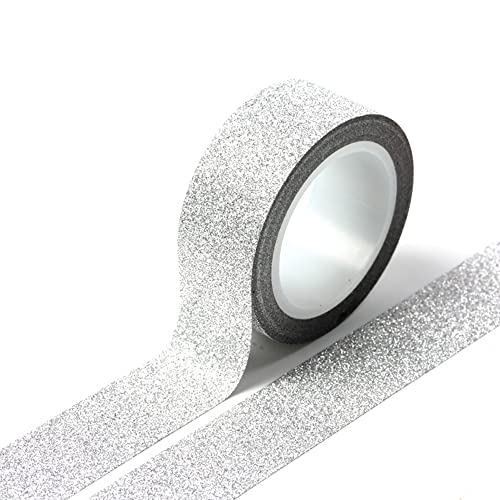 Anevous 5 Rollen 15 mm Glitzer Klebeband, Selbstklebende Craft Dekorative Klebeband,Dekorative Klebebänder Tapes für DIY Scrapbook, Wand, Garderobe, Basteln, Geschenke Verpackung,Silber von Anevous