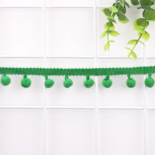 Anevous 5 Yards Pompon Borte Fransenbesatz, Pom Poms Bommelborte, Nähband Crafts Pompons Basteln, Fringe Pompoms für DIY Kleidung Vorhänge Party Zuhause Dekoration,Grasgrün von Anevous