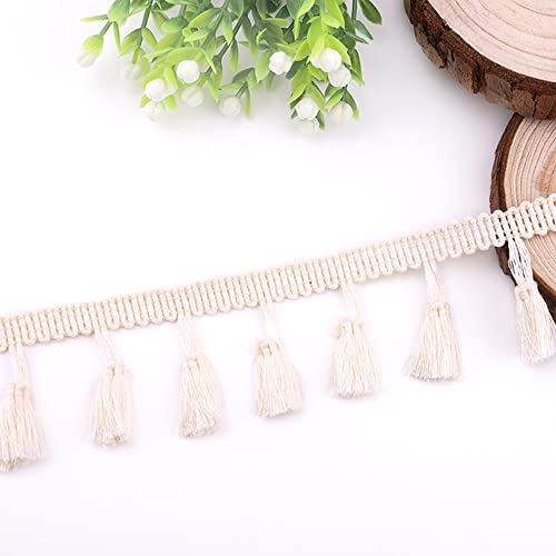 Anevous 5 Yards Quaste Spitzenband 4 cm Quastenborte Band zum Nähen Spitze Borte Quastenband, Fransenborte Quaste Trimmen für DIY Kleidung, Vorhang Tischdecke Dekorieren,Beige von Anevous