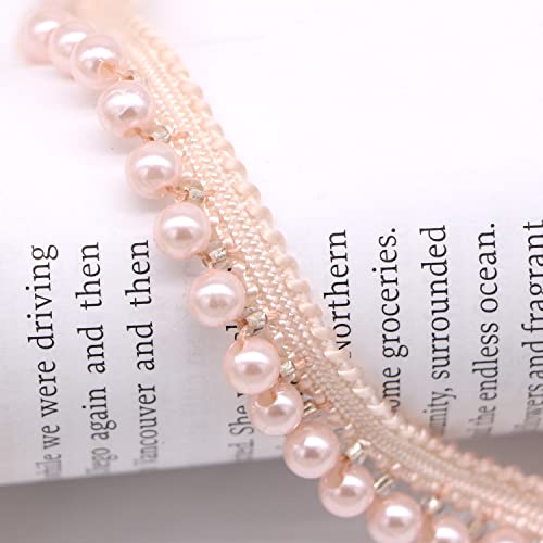 Anevous 5 Yards Spitzenband mit Perlen, Perlenbesatz Spitze Borte, Perle Zierband Spitzenband für DIY Kostüme Nähen Basteln, Hochzeitskleid, Spitzenapplikation,Rosa von Anevous