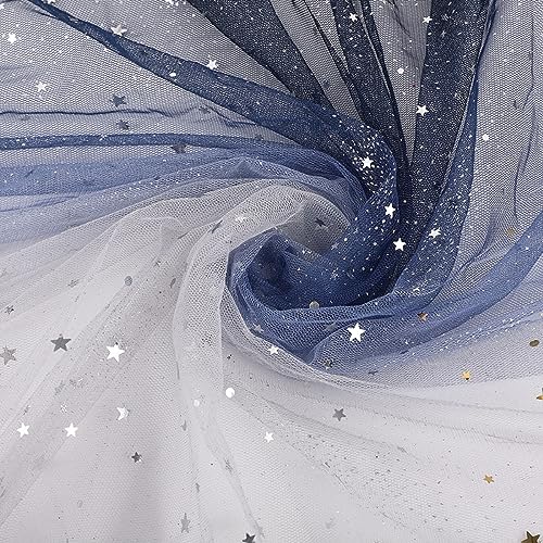 Anevous 5 Yards Tüllstoff,150cm Breite Tüll Spitzenstoff,Glitzer Sternen Mond Pailletten Netzgarn Stoffe,Weich Stoff für Tutu-Röcke,Basteln,DIY Bekleidung Deko,Nähen,Hochzeit,Party Dekor,Dunkelblau von Anevous