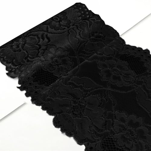 Anevous 5 Yards x 16cm Elastizität Spitzenband Spitzenbordüre, Blumen Spitzenborte, Zierband Dekoband Borte zum Nähen, Zierspitze Bänder Spitzenstoff für DIY Basteln Kleidung Unterwäsche Deko,Schwarz von Anevous