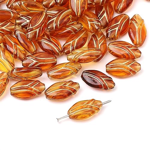 Anevous 50 Stück Bernstein Perlen, Acryl Perlen zum Auffädeln Lose Bernstein Perlen mit Loch zum Schmuck, Golden Bastelnperlen, Armbandperlen für Schmuckherstellung,Kleine Knospe 8x14mm von Anevous