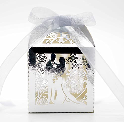 Anevous 50 Stück Hochzeit Süßigkeiten Kasten Geschenkbox Gastgeschenke Schachtel Bonbon Box mit Farbband Kartonage für Tischdeko Hochzeit Party Dekoration 5x5x8cm,Silber Anevous 50 Stück Hochzeit Süßigkeiten Kasten Geschenkbox Gastgeschenke Schachtel Bonbon Box mit Farbband Kartonage für Tischdeko Hochzeit Party Dekoration 5x5x8cm,Silber von Anevous