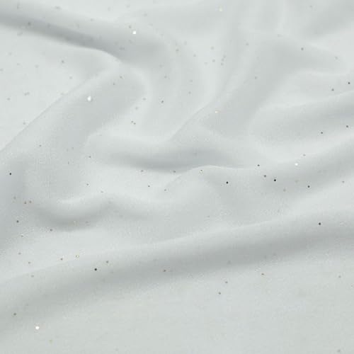 Anevous 5m x 150cm Glitzer Tüllstoff, Soft Netzstoff zum Nähen, Dekostoff Tüll Stoffe Meterware, Tüll Stoff zum Dekorieren für Hochzeit Party Deko Bekleidung Hochzeitskleid Vorhänge Tischdecken,Weiß von Anevous