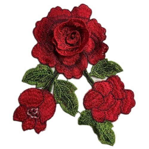 Anevous 6 Stück Rose Bestickt Aufnäher, Blume Stickerei Patches, Erwachsene Bestickte Applikation, Flower Patch zum Aufnähen für Kleider, Tasche, Hut,Kleidung Basteln Zubehör,Rot A von Anevous