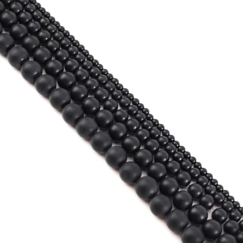 Anevous 60 Stück Achatperlen, Lose Runde Perlen mit Loch Mattiertem Achat Edelstein Perlen zum Auffädeln, Bastelperlen Schmuck für DIY Schmuckherstellung, Halskette, Armbänder,Schwarz 6mm von Anevous