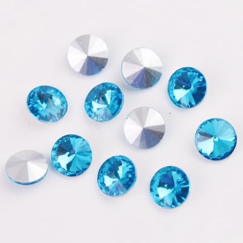 Anevous 60 Stück Spitzem Boden Strasssteine, 10mm Glas Kristalle Steinchen Strass, Glitzer Edelsteine Strasssteine zum Basteln für DIY Dekoration, Nägel, Kleidung, Handyhüllen,Seeblau von Anevous