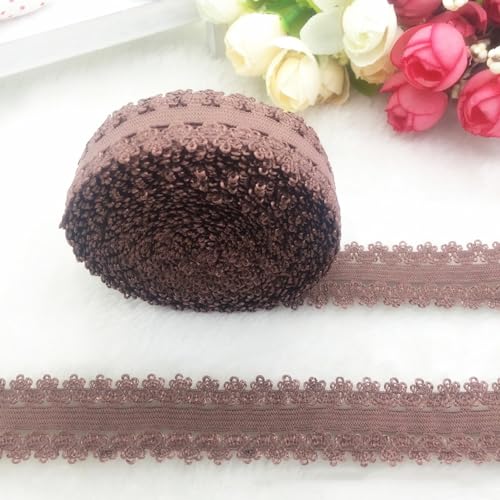 Anevous 9 m Elastische Spitzenbordüre Spitzenband, Vintage 2cm Breite Dekoband, Spitzen Band Spitzenbänder, Deko Spitzenborte für DIY Handwerk Nähen Basteln Kleidung Haarschmuck Hochzeit,Braun von Anevous