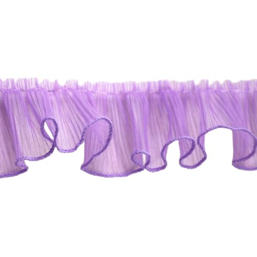 Anevous Einlagige Plissierte Spitzenband,7,5 cm Breite Rüschen Spitzen für Nähen,Tüllbordüre,Spitzenborte,Tüllbesatzband,Lace für Kleidung Zubehör,Hochzeitsdeko,Blumenstraußverpackung,2 Yards,Lila von Anevous