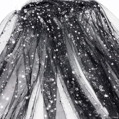 Anevous Glitzer Tüllstoff mit Sternen,Netzstoff,Weicher,dünner Stoff zum Kleidung Nähen und Dekoration,Dekostoff für Hochzeitskleider Prinzessinnenkleid Tutu Röcken,150cm Breit,2 Yards,Schwarz von Anevous