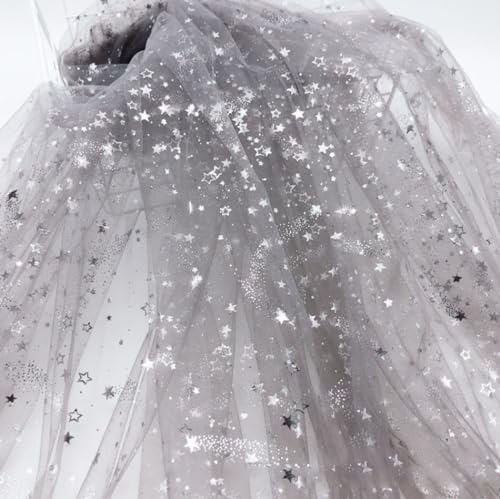 Anevous Glitzer Tüllstoff mit Sternen,Netzstoff,Weicher,dünner Stoff zum Kleidung Nähen und Dekoration,Dekostoff für Hochzeitskleider Prinzessinnenkleid Tutu Röcken,150cm Breit,5 Yards,Grau Anevous Glitzer Tüllstoff mit Sternen,Netzstoff,Weicher,dünner Stoff zum Kleidung Nähen und Dekoration,Dekostoff für Hochzeitskleider Prinzessinnenkleid Tutu Röcken,150cm Breit,5 Yards,Grau von Anevous
