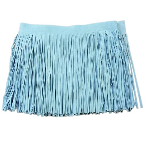 Anevous Leder Quaste Fransen Band, Quastenbesatz Geschnitten Fransenband, Schnittfranse Fransenborte für DIY Kleid Garment Apparel Nähen Basteln Verzierung Zubehör,Hellblau 100x15cm von Anevous