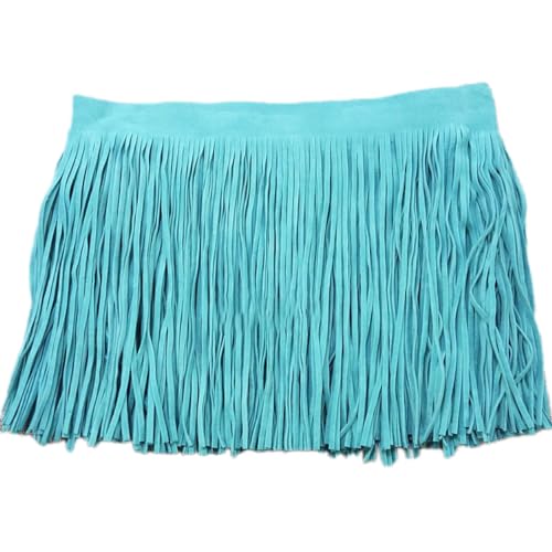 Anevous Leder Quaste Fransen Band, Quastenbesatz Geschnitten Fransenband, Schnittfranse Fransenborte für DIY Kleid Garment Apparel Nähen Basteln Verzierung Zubehör,Seeblau 100x10cm von Anevous