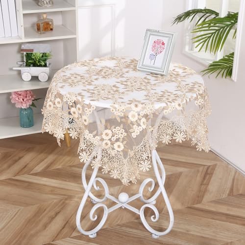 Anevous Vintage Spitze Tischdecke, Blumenmuster Spitzentischdecke, Elegantes Tischtuch Esstisch, Häkelspitze Deckchen für Hochzeit Party Zuhause Tischdekoration,Beige 85x85cm von Anevous