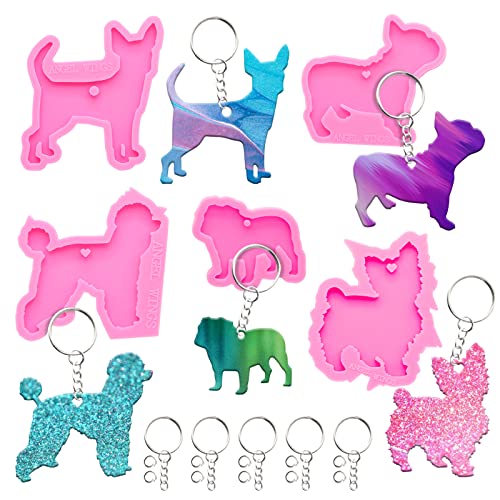 65-teiliges Epoxidharz-Formen-Set – 5 Silikonformen in Hundeform für Harz, Epoxidharz, Gießformen, Schlüsselanhänger, Sprungring für DIY-Schlüsselanhänger, Anhänger, Haustiermarke, Modelliermasse 65-teiliges Epoxidharz-Formen-Set – 5 Silikonformen in Hundeform für Harz, Epoxidharz, Gießformen, Schlüsselanhänger, Sprungring für DIY-Schlüsselanhänger, Anhänger, Haustiermarke, Modelliermasse von Angel Wings