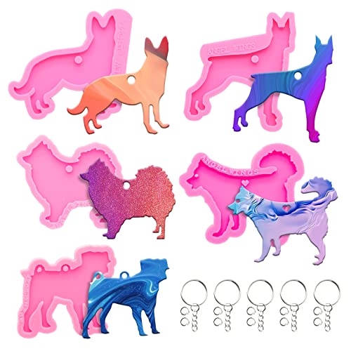 65-teiliges Epoxidharz-Formen-Set – 5 Silikonformen in Hundeform für Harz, Epoxidharz, Gießformen, Schlüsselanhänger, Sprungring für DIY-Schlüsselanhänger, Anhänger, Haustiermarke, Modelliermasse 65-teiliges Epoxidharz-Formen-Set – 5 Silikonformen in Hundeform für Harz, Epoxidharz, Gießformen, Schlüsselanhänger, Sprungring für DIY-Schlüsselanhänger, Anhänger, Haustiermarke, Modelliermasse von Angel Wings