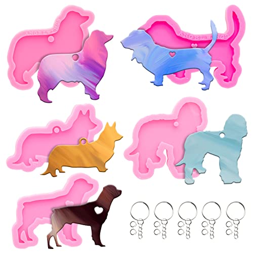 Epoxidharz-Formen-Set – 5 Silikonformen in Hundeform für Harz, Epoxidharzguss, Schlüsselanhänger-Formen, Schlüsselanhänger, Anhänger, Haustiermarke, Polymer-Ton, 65-teilig Epoxidharz-Formen-Set – 5 Silikonformen in Hundeform für Harz, Epoxidharzguss, Schlüsselanhänger-Formen, Schlüsselanhänger, Anhänger, Haustiermarke, Polymer-Ton, 65-teilig von Angel Wings