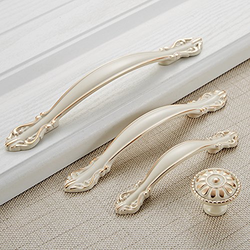 Angela-homestyle™ Vintage Möbelgriffe Antikbeschlag Schubladengriff Möbelgriff Schrankgriff Zierteile Mit Schrauben (Elfenbein Weiß, 64mm) von Homry