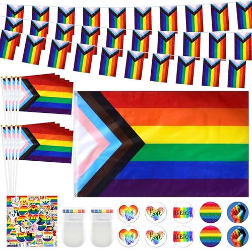 Angenster Pride Day Zubehör Set, einschließlich wasserdicht und wiederverwendbar Stolz Flagge, LGBTQ Zubehör Progressive (74Pcs) von Angenster