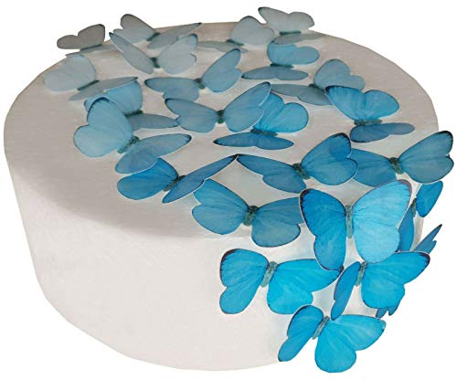 Vorgeschnittene blaue Schmetterlinge mit Farbverlauf, essbares Reis-/Oblatenpapier, für Cupcakes, Kuchen, Dessert, Geburtstag, Feier, Hochzeit, Babyparty, Kinder-Party-Dekorationen (blau) von Anglesit Butterflies