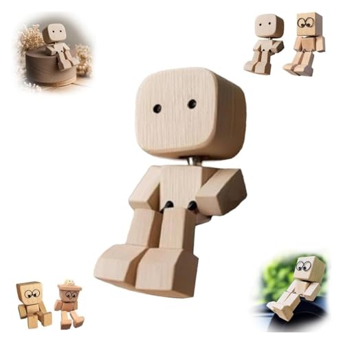 Schüttelnde Holzfigur, charmante kleine Holzfigur, die schwankt, handgefertigte Schüttelfüße, Holzmann mit 12 magnetischen Ausdrücken, lustiger Holz-Desktop, Auto-Armaturenbrett-Dekoration, Geschenke von AngloCrate