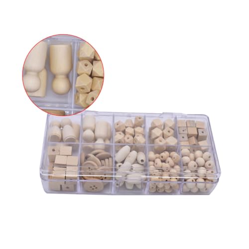 Angoily 1 Packung Diy Holzperlen Unvollendete Holzperlen Verschiedenen Formen für Kreativen Schmuck ca Praktischer Plastikbox für Bastelprojekte für Frauen von Angoily