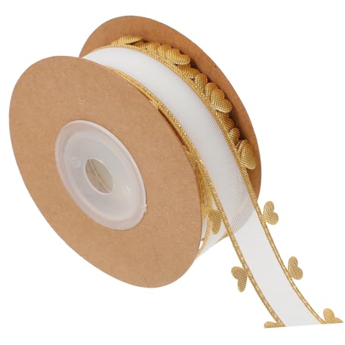 Angoily 1 Rolle Herzförmiges Spitzenband Zum Einpacken Schleife Herzen Dekoration Ripsband Mit Herz-aufdruck Gekräuselt Dekorativ Festival Grosgrain Ribbon Geformt Golden Polyester von Angoily