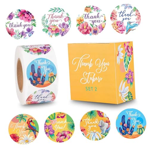 Angoily 1 Satz Dankeschön Aufkleber Tier und Blumenmuster Selbstklebende Versiegelungssticker für Geschenktüten und Verpackungen Aufkleber pro Rolle von Angoily