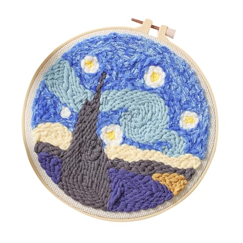 Angoily 1 Satz Diy Punch Needle Stickerei für Handwerkszeug mit Ergonomischem Holzgriff Zubehör und Farbigem Garn für Einzigartige Muster und Gemeinsame Diy Projekte von Angoily