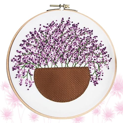 Angoily 1 Satz Diy Stickerei Set für Anfänger Bastelmaterial mit Rundrahmen Nadel und Buntem Garn für Kreative Projekte Gypsophila Lila von Angoily