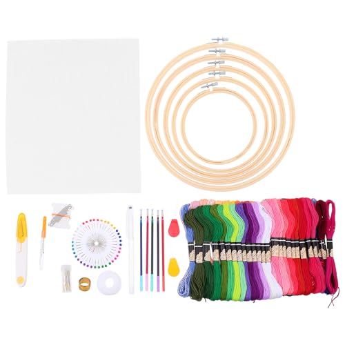 Angoily 1 Satz Farben Handstickgarn Set Diy Stickmaterialien mit Nadeln und Stickrahmen für Anfänger und Profis für Bastel von Angoily