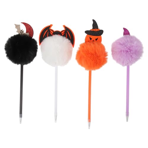 Angoily 1 Satz Fledermauskürbiskopfball Point Pen Fledermaus-kugelschreiber Cartoon-kürbisstifte Hörner Cosplay Bezaubernde Schreibstifte Plüschstift Plüschkugelschreiber Plastik 4 Stück von Angoily
