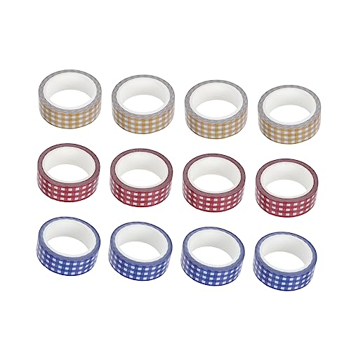 Angoily 1 Satz Vintage Washi Tape Diy Klebebänder Mit Karomuster Für Notizbuch Scrapbooking Und Kreative Bastelprojekte Rot Blau Gelb 12rollen von Angoily