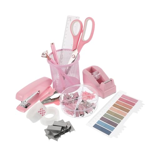 Angoily 1 Satz Zubehör für Bürosets schreibtisch Hefter-Kit Office Desk Vorräte Katzenbandabroller Büroorganisation für Frauen Heftklammerentferner-Set Hefter Bandhalter Eisen Rosa von Angoily