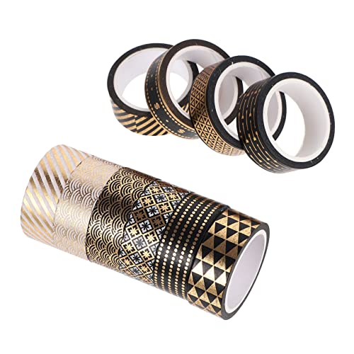 Angoily 10 Rollen Diy Washi Tape Schwarz Gold mit Goldfolie Dekoratives Klebeband für Scrapbooking Planner Geschenkverpackung und Kreative Bastelprojekte von Angoily