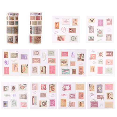 Angoily 10 Rollen Vintage Scrapbook Klebeband Set Bunte Briefmarken für Notizbuch und Kreative Bastelprojekte für Scrapbooking und Diy Dekoration von Angoily