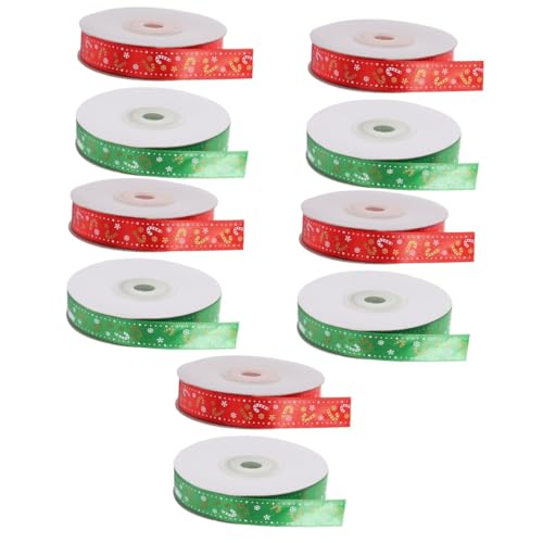 Angoily 10 Rollen Weihnachtliches Geschenkband Grün Rot mit Zuckerstangenmuster Vielseitiges Dekoband zum Basteln Schleifen Binden Geschenkverpackung und Partydekoration Lange von Angoily