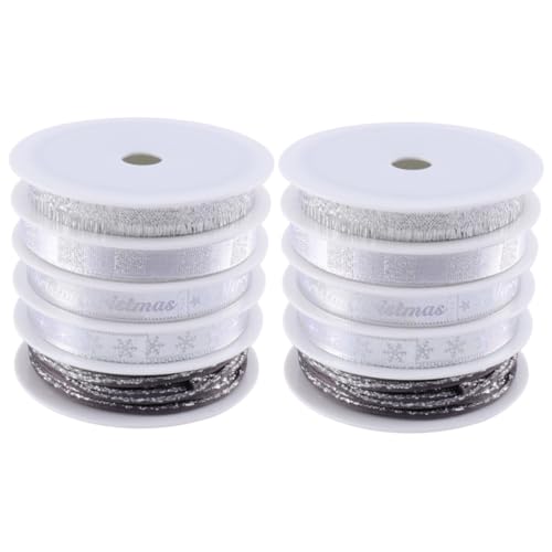 Angoily 10 Rollen Weihnachtsbänder Silber Gedruckt Dekoratives Geschenkband Für Geschenkverpackung DIY Basteln Festliche Partydekoration Angoily 10 Rollen Weihnachtsbänder Silber Gedruckt Dekoratives Geschenkband Für Geschenkverpackung DIY Basteln Festliche Partydekoration von Angoily