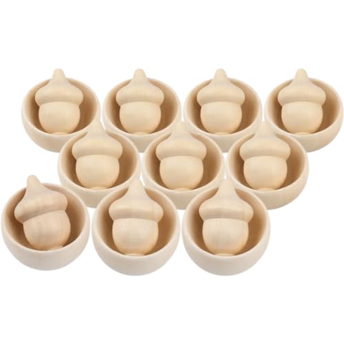 Angoily 10 Sätze Unfertige Holzschalen und Eicheln DIY Bastelset für Teiliges zum Malen Kreative Holzfiguren für Indoor Dekoration und Pädagogisches von Angoily