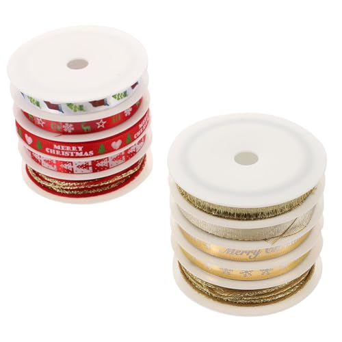 Angoily 10 Sätze Weihnachtliche Geschenkband Teilig Polyesterbänder in Rot und Gold für Geschenkverpackung DIY Bastelarbeiten Festliche Dekorationen und Partyaccessoires von Angoily