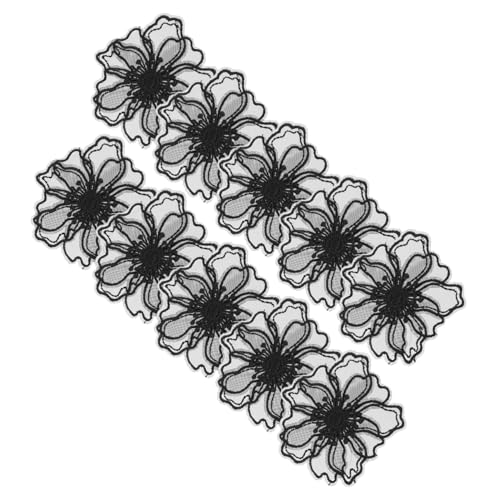 Angoily 10 Stück Banner silberne Stickereiflecken nähen Blumen- Blumenflecken Stoffaufkleber embroidery bastelzeug accessoires Flicken für Kleidung DIY Kleidung Dekoration Organza Black von Angoily